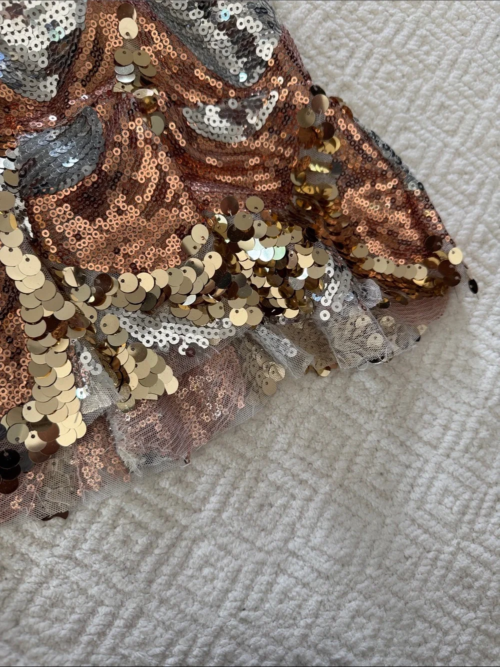Weissman Sequin One-Shoulder Dance Dress in Gold and Silver